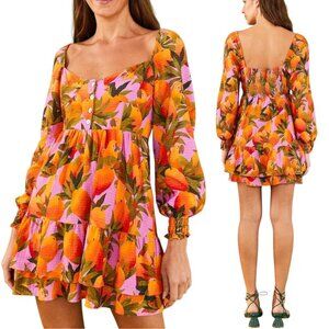 Farm Rio - NWT, Women’s ‘Mango Macaws’ Long-Sleeve Mini Dress in Lilac - Small